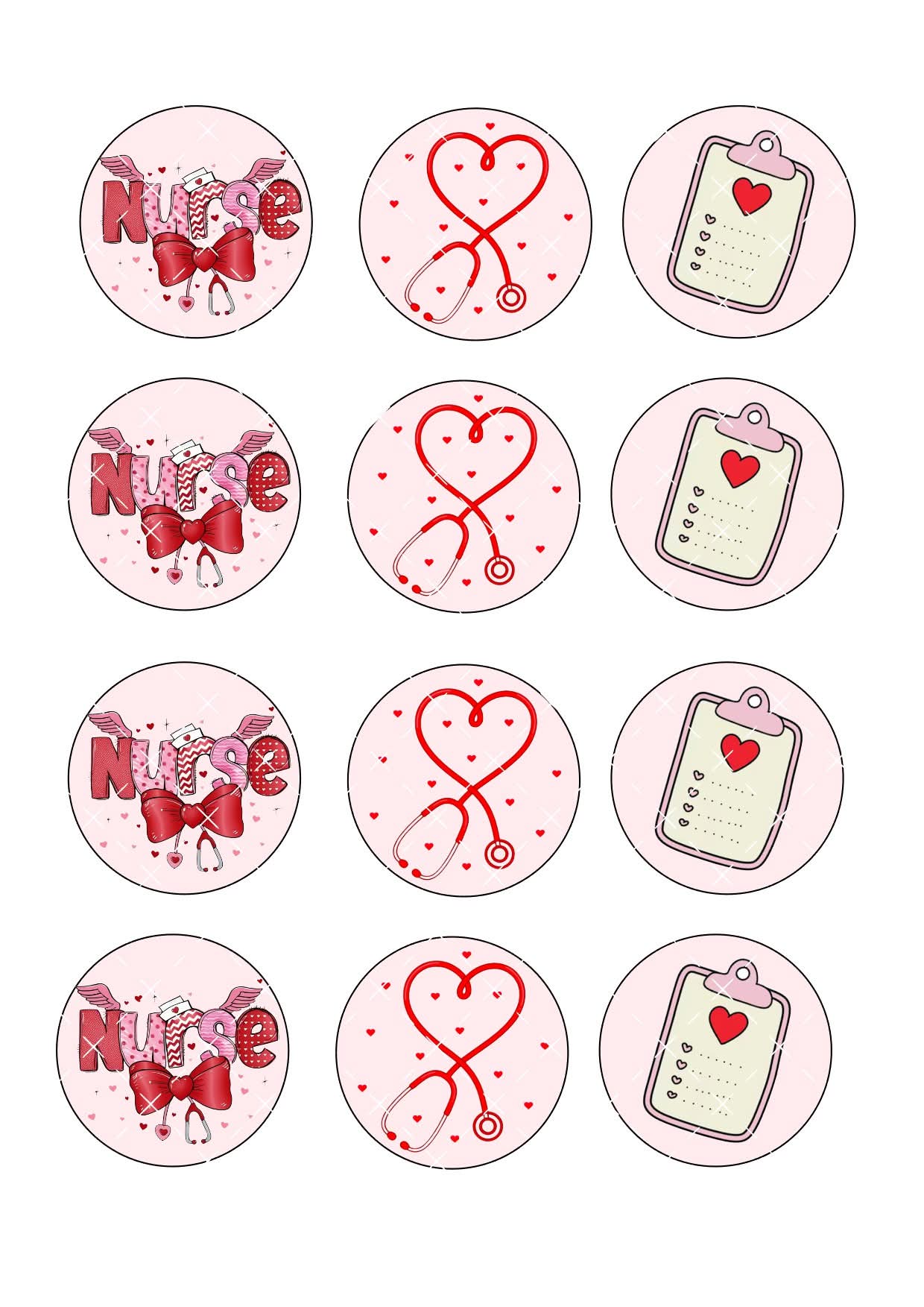 Valentines Nurse Icing Sheet Cupcake Toppers