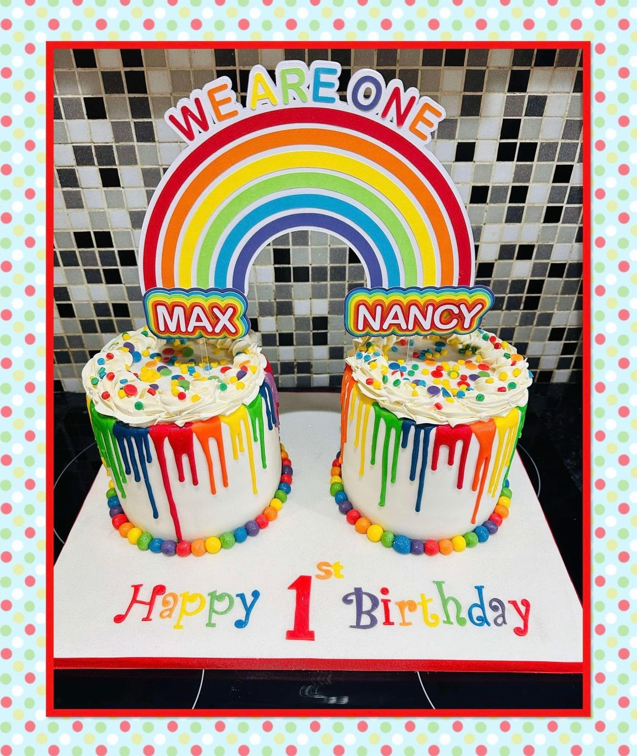Double Rainbow Card Cake Topper