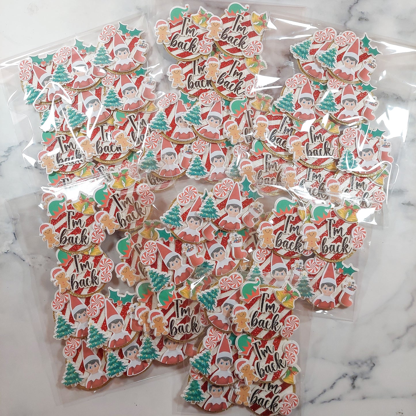 Elf I'm Back Luxury Layered Card Cupcake Toppers Set of 2