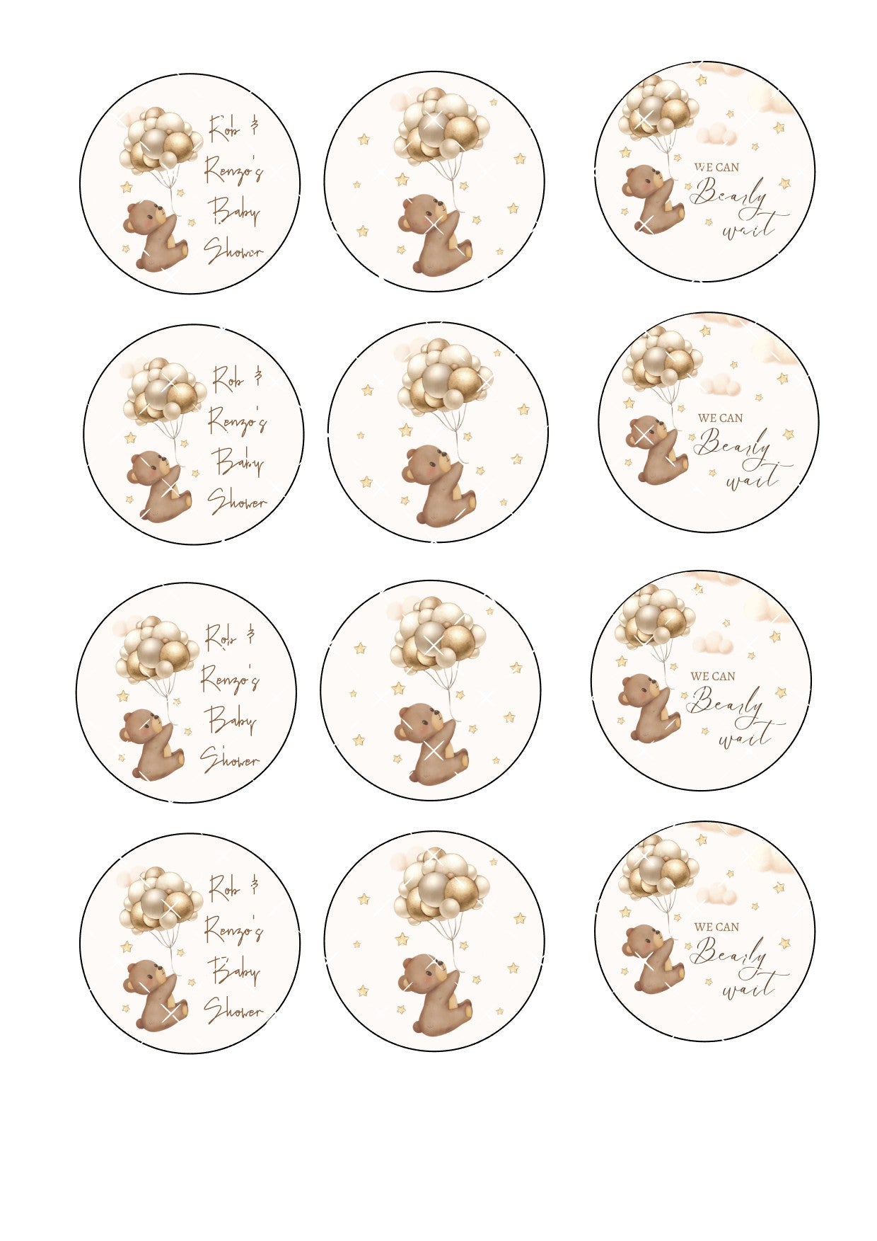 We can bearly wait icing sheet cupcake toppers