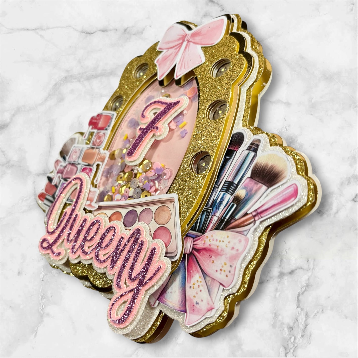 Make Up Vanity Glitter Card Cake Topper