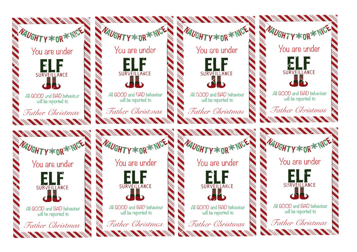 Naughty or Nice Elf Edible Cookie Toppers Icing Sheet