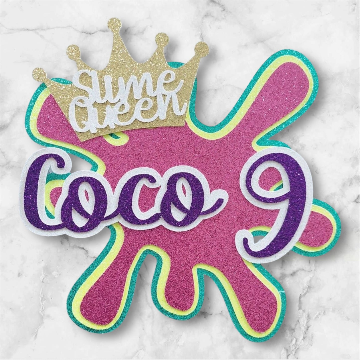 Slime Queen Glitter Card Cake Topper