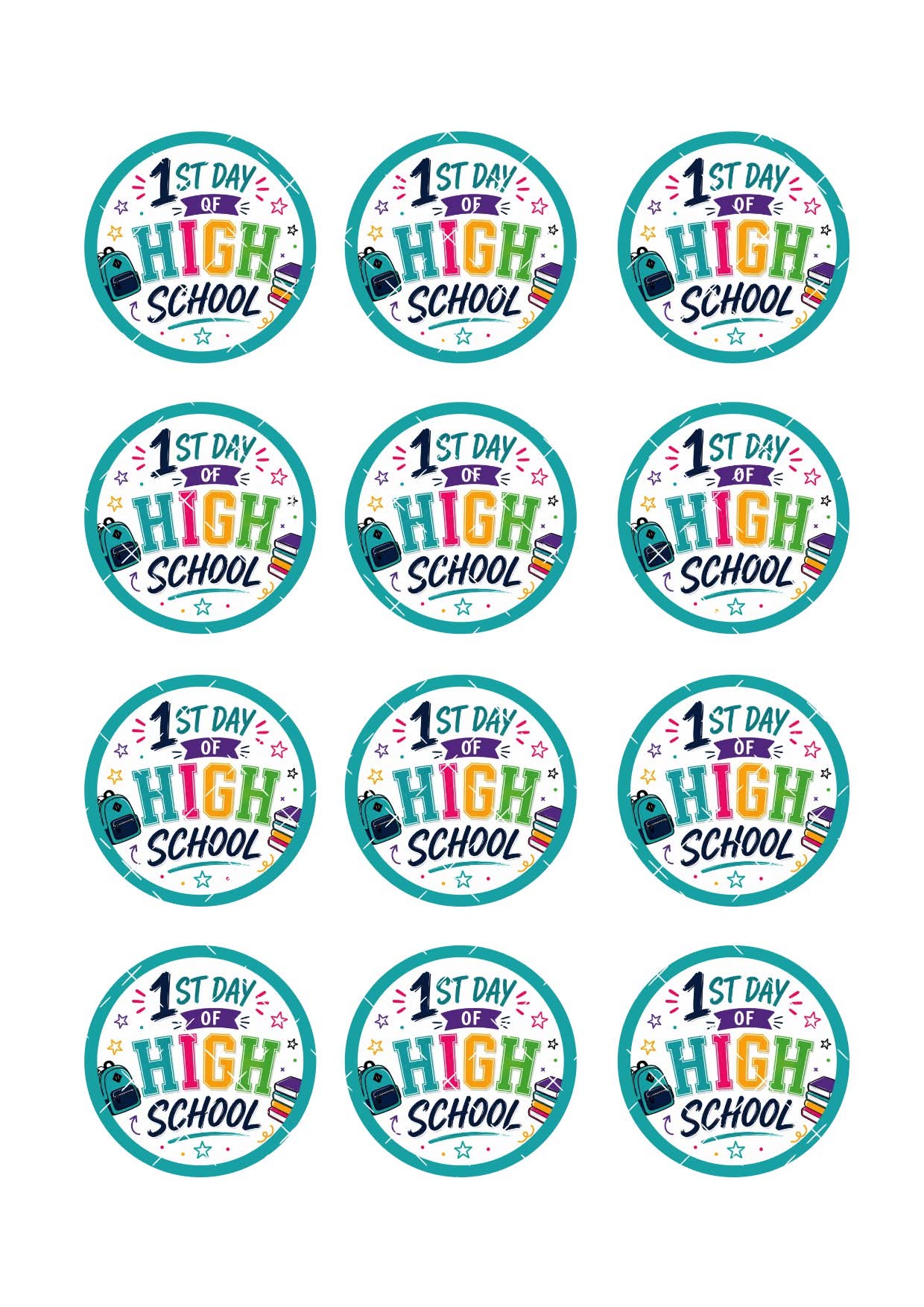 1st Day of High School Icing Sheet Cupcake Toppers #2