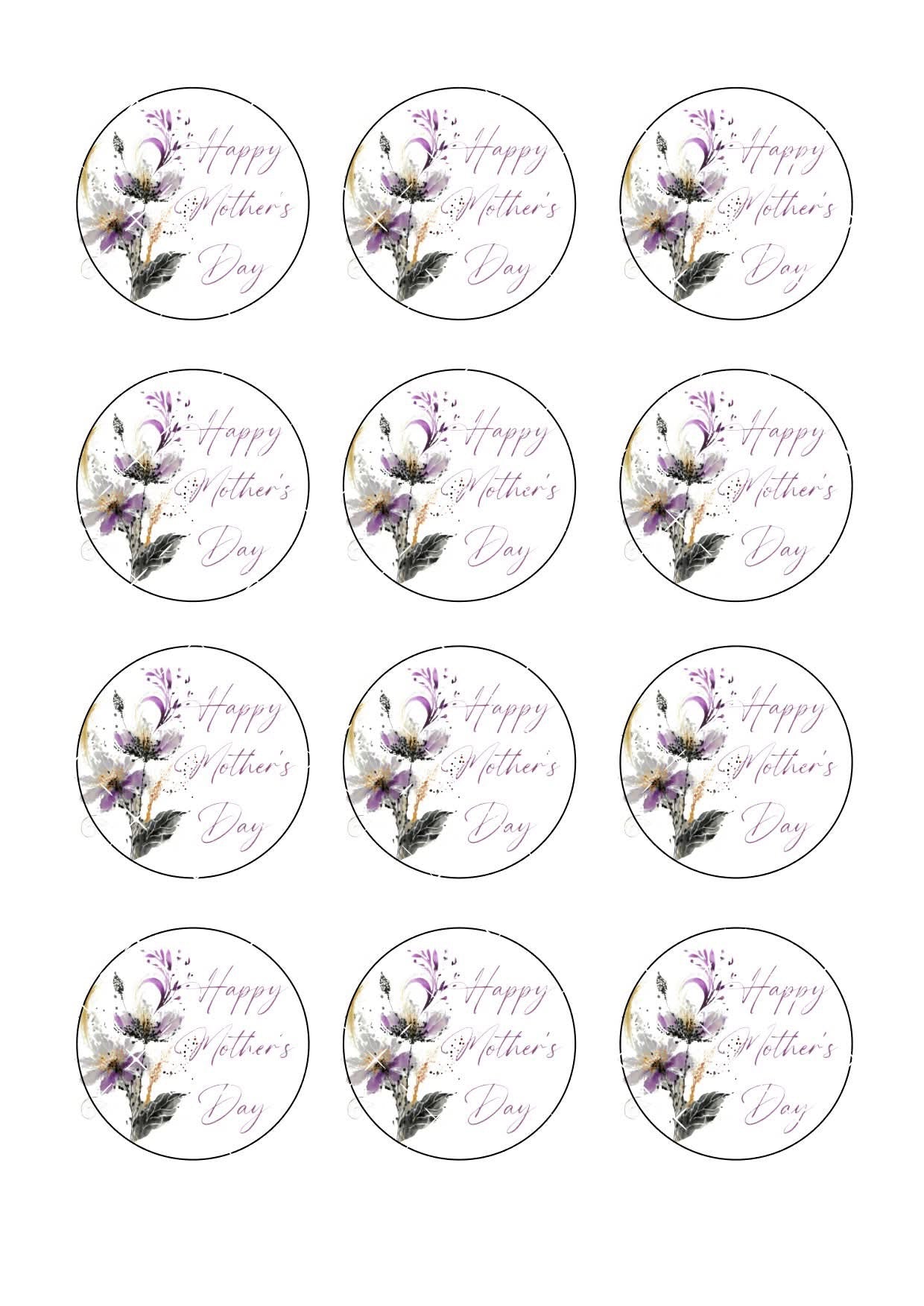 Lilac Mother's Day Icing Sheet Cupcake Toppers