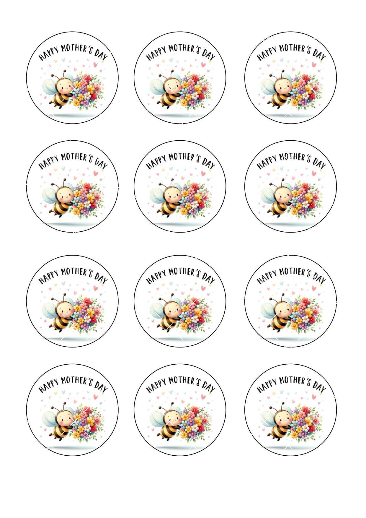 Bee Mother's Day Icing Sheet Cupcake Toppers