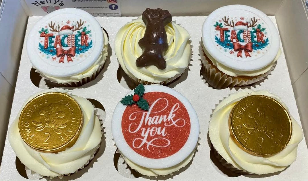 Teacher Christmas Icing Sheet Cupcake Toppers