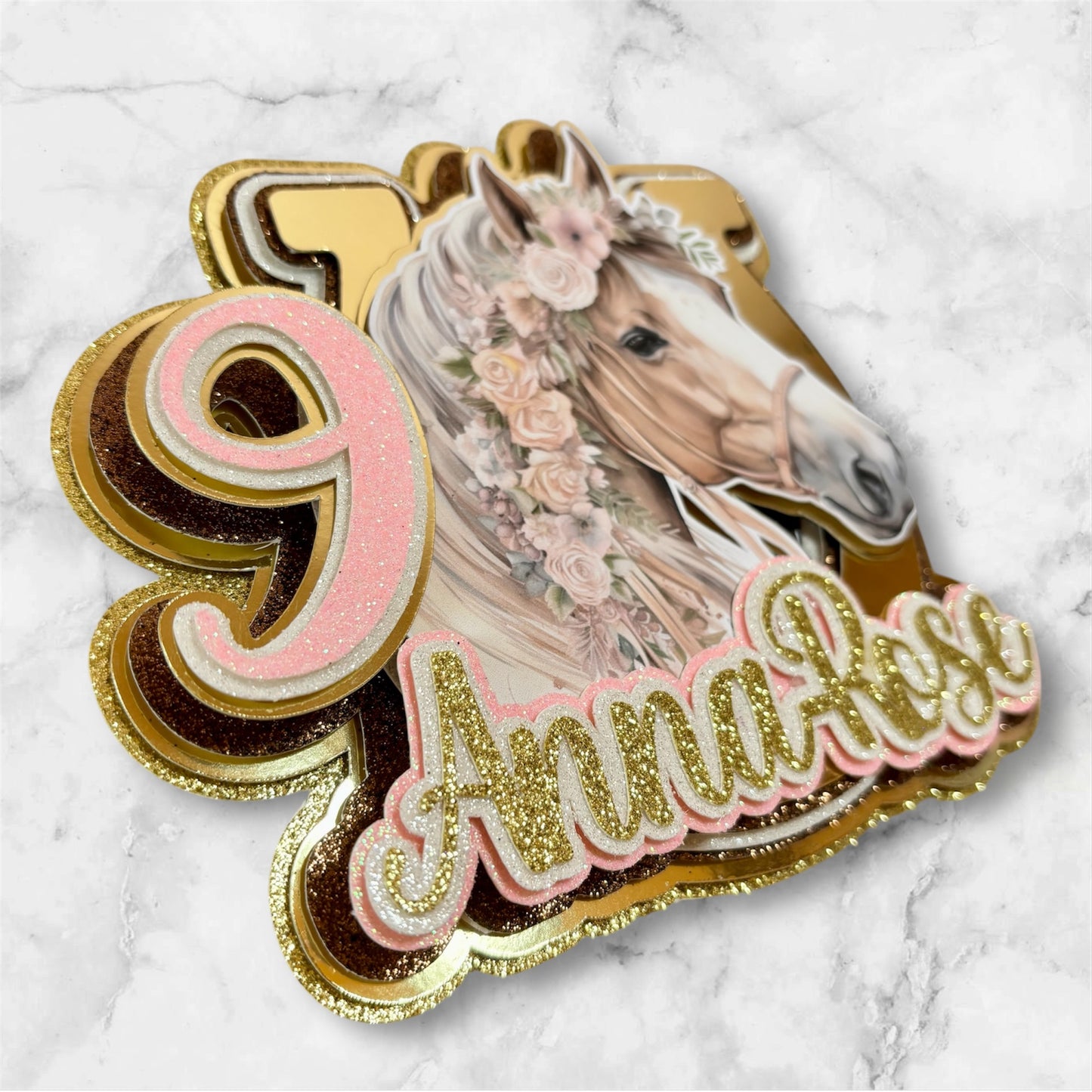 Golden Horse Glitter Card Cake Topper