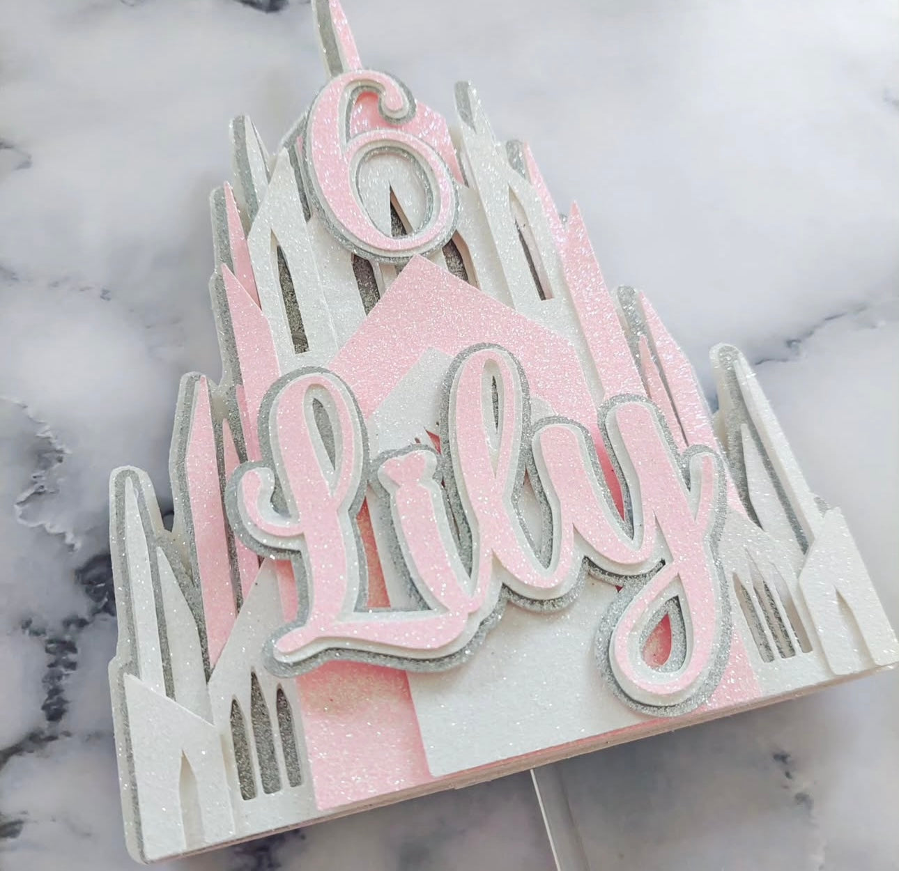 Pink Ice Queen Castle Glitter Card Cake Topper #3