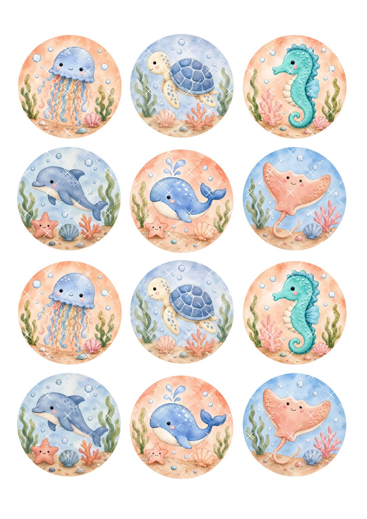 Under the Sea Icing Sheet Cupcake Toppers