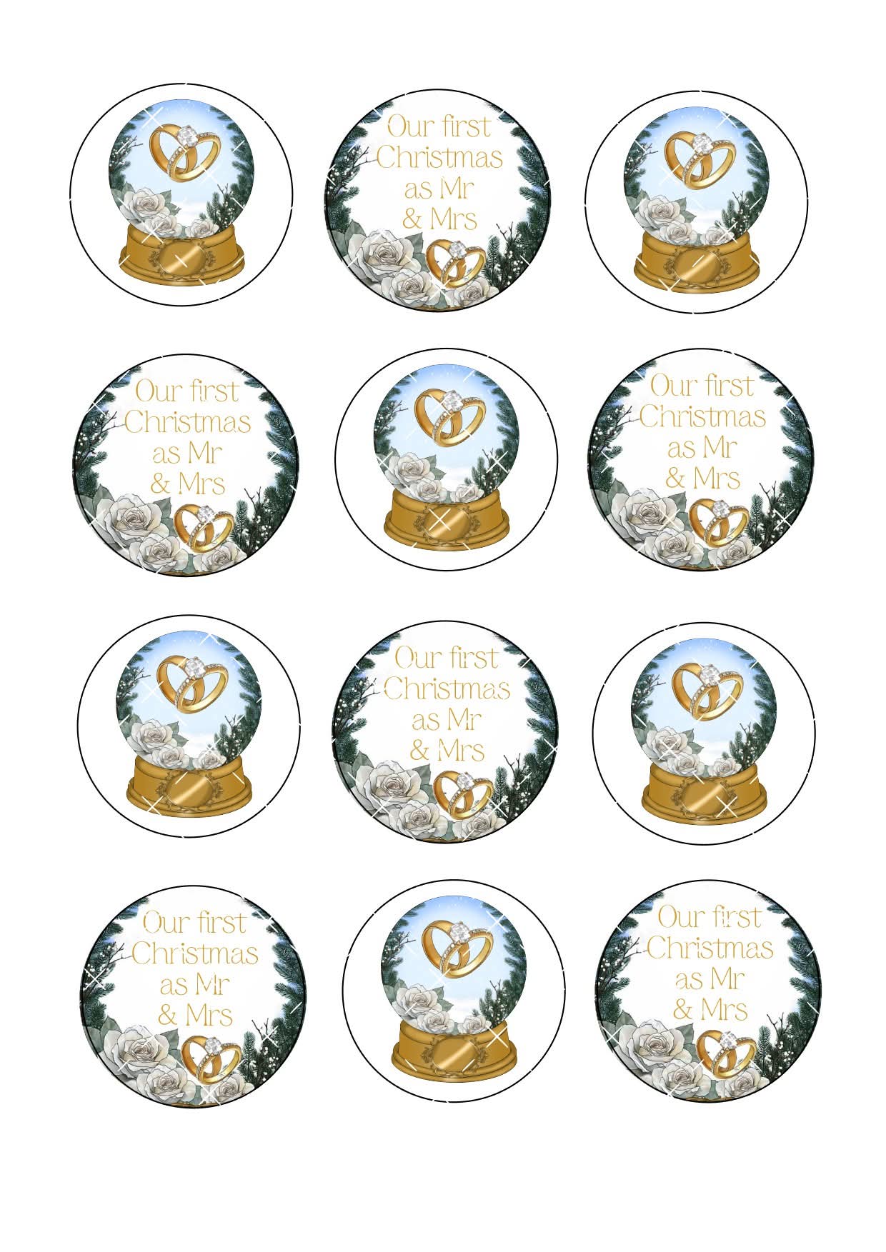 First Christmas Married/Engaged Icing Sheet Cupcake Toppers