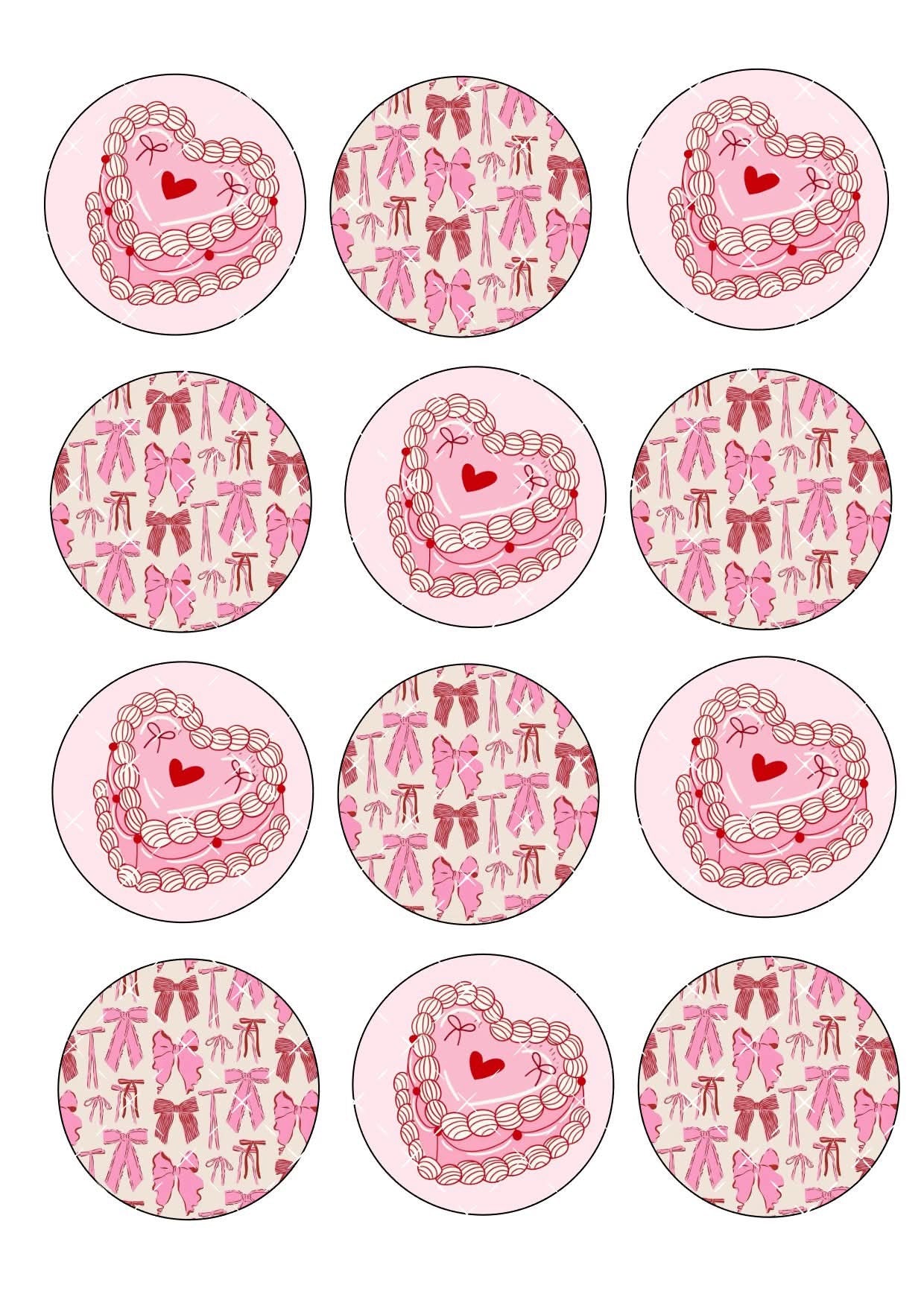 Cakes & Bows Valentines Icing Sheet Cupcake Toppers