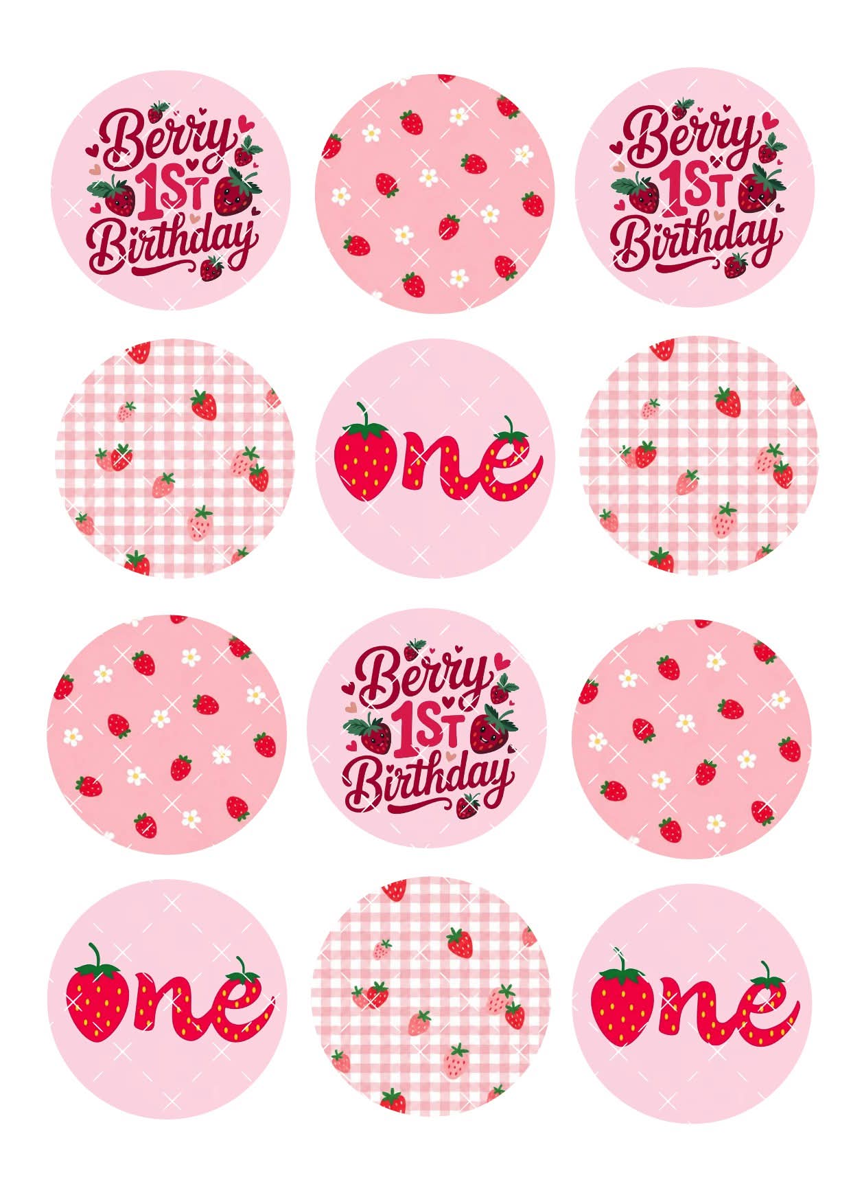 Strawberry Icing Sheet Cupcake Toppers #2