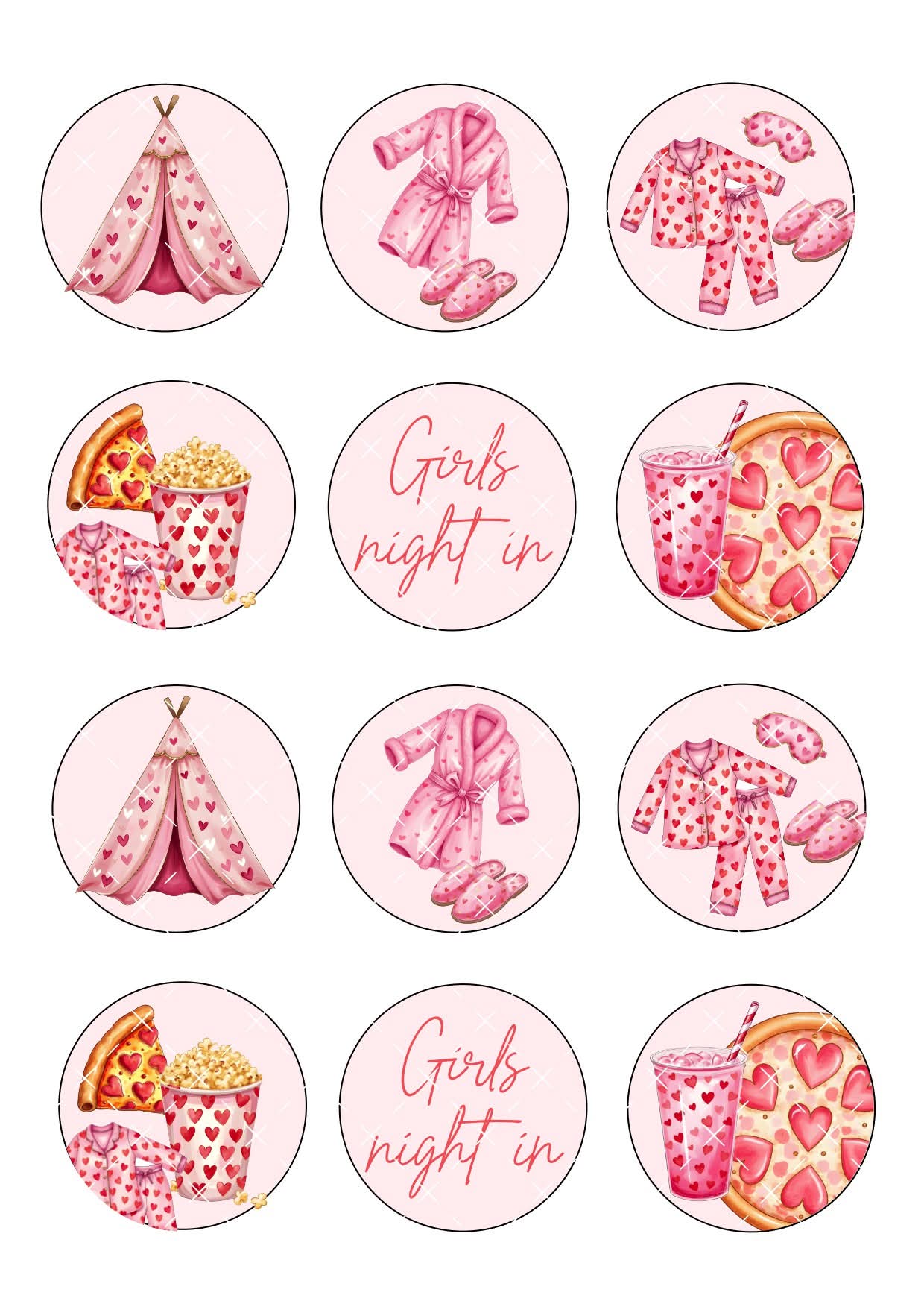 Girls Night In Sleepover Icing Sheet Cupcake Toppers