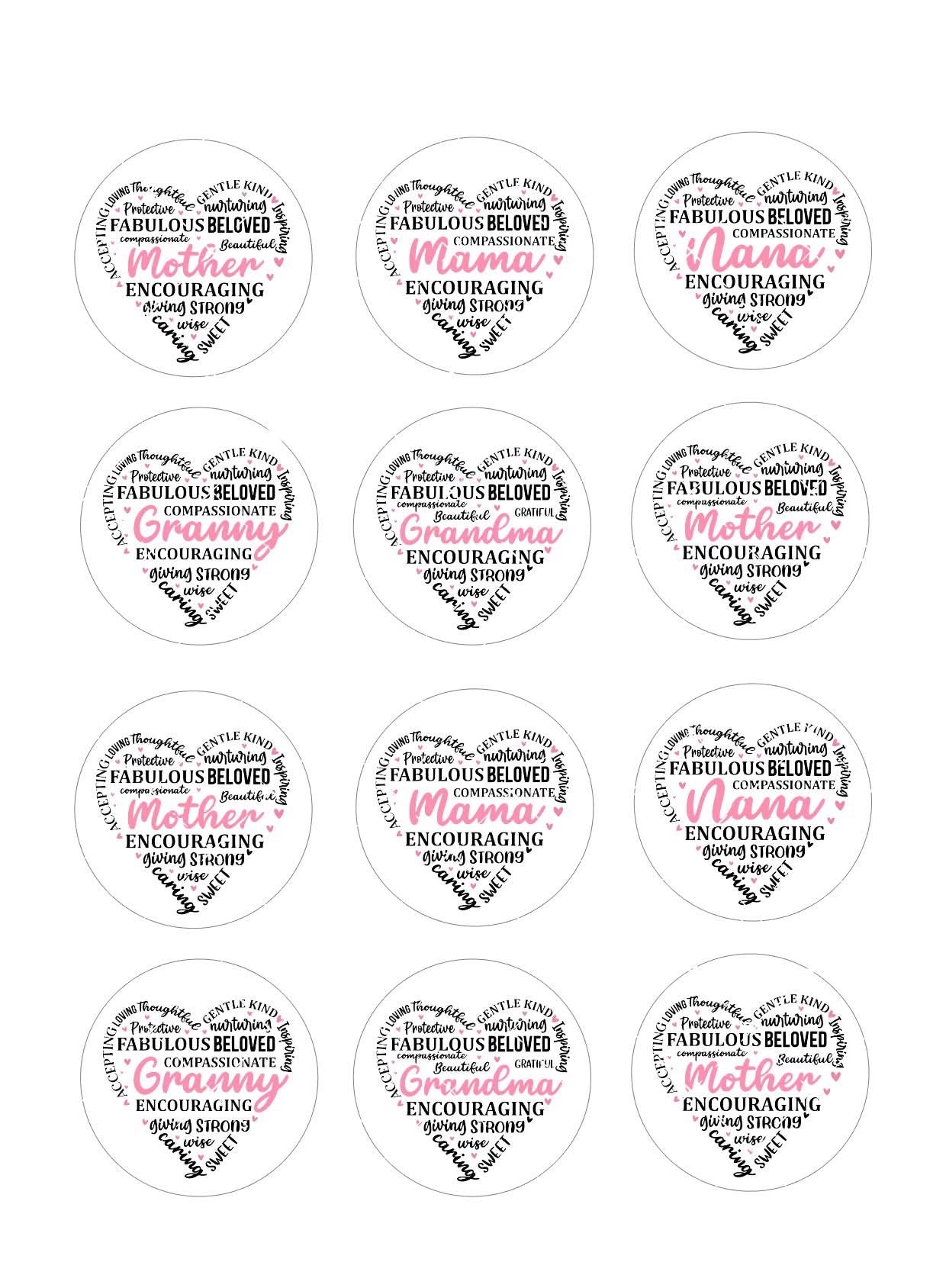 Mum & Grandma Quotes Mother’s Day Icing Sheet Cupcake Toppers