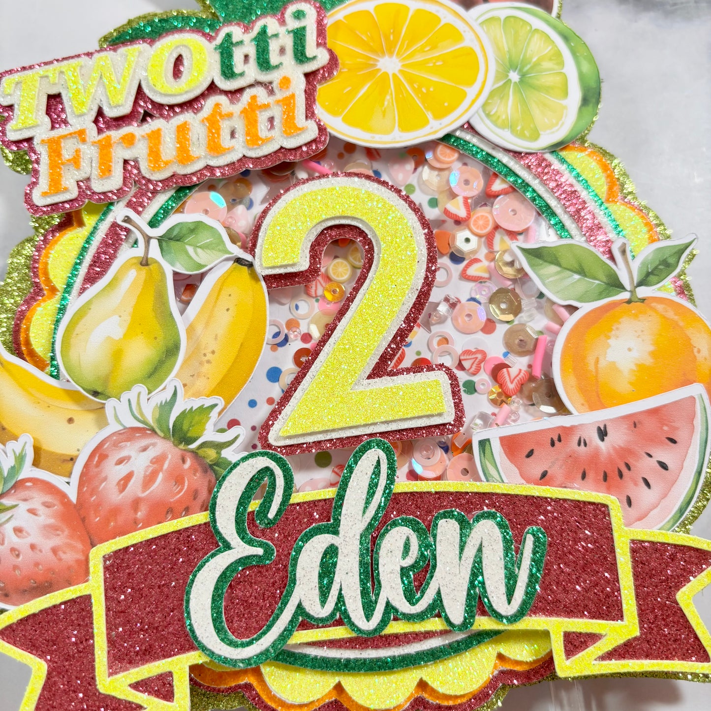 Twotti Frutti Sequin Shaker Cake Topper