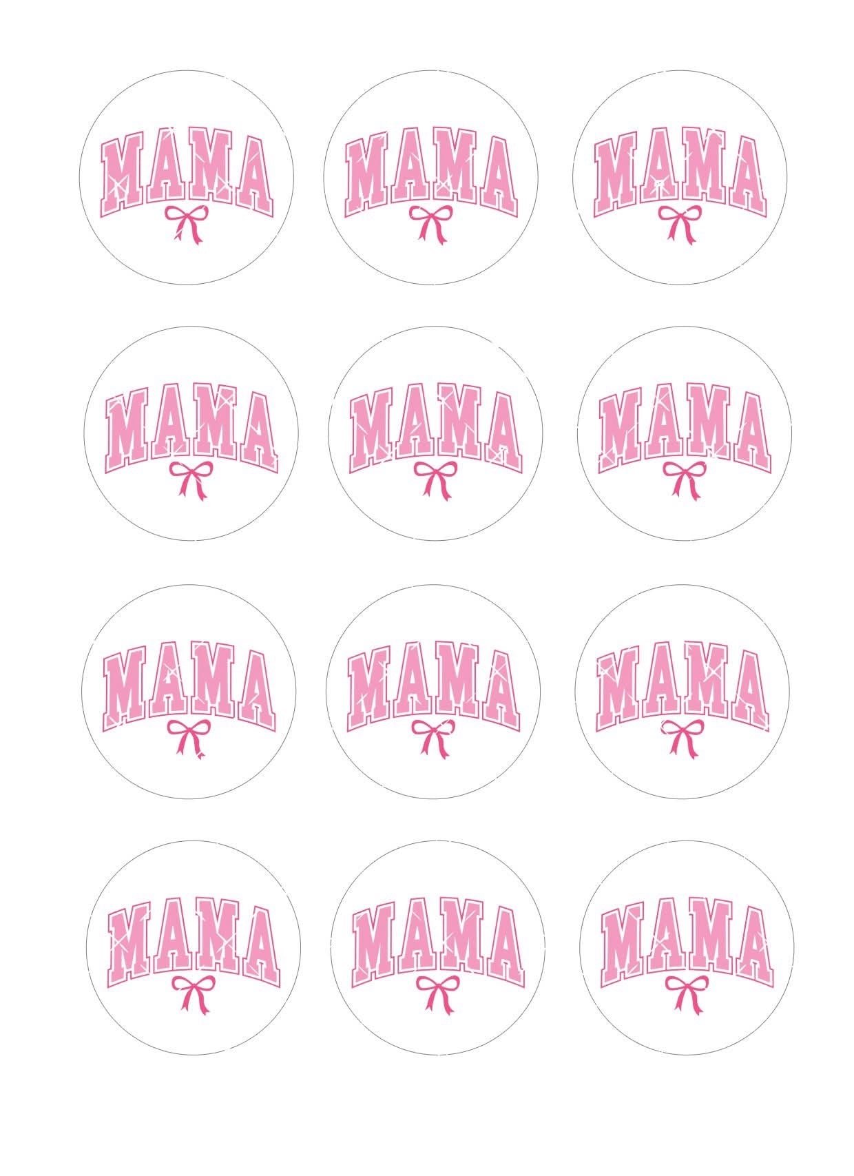 Pink Bow Mama Mother's Day Icing Sheet Cupcake Toppers