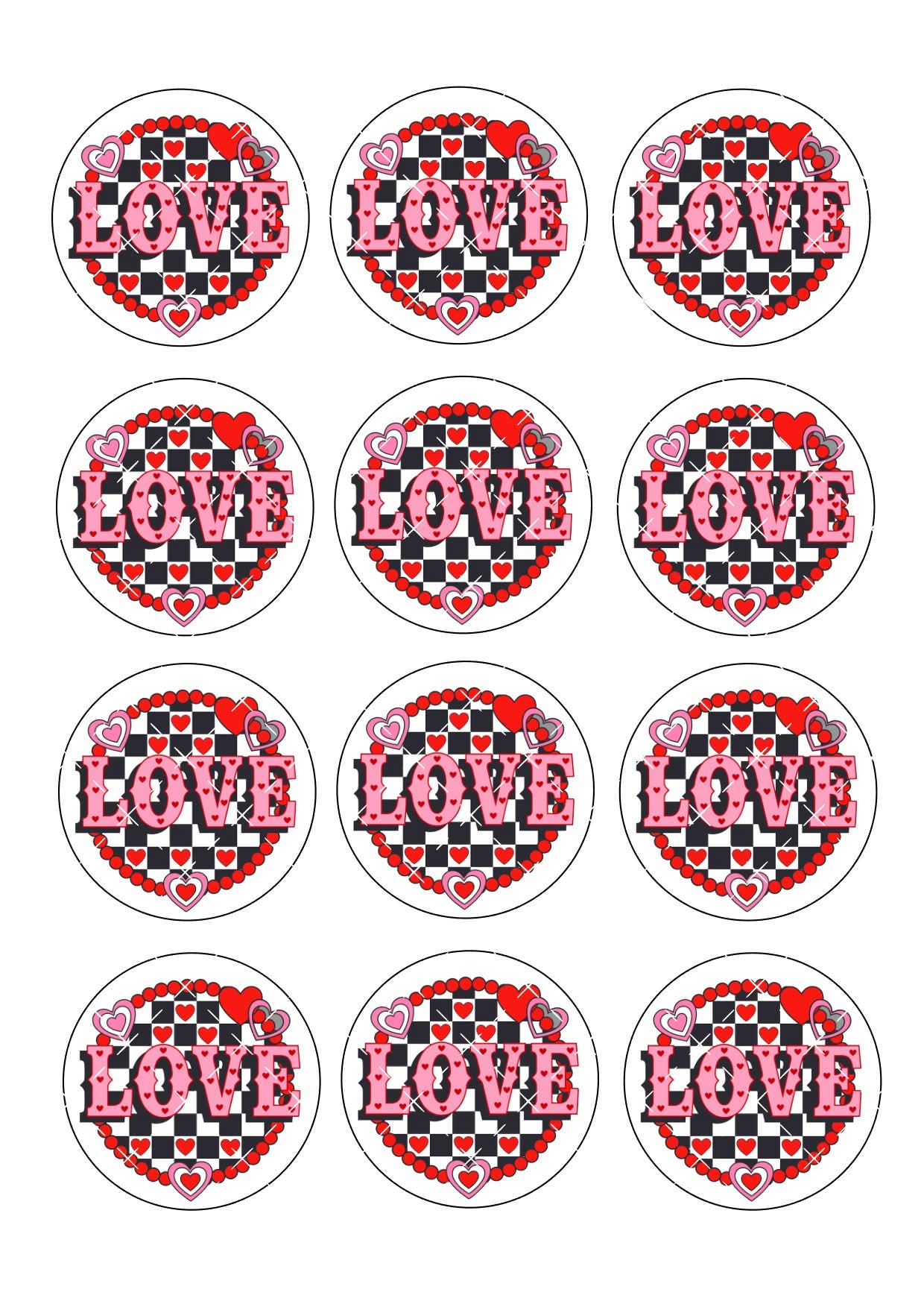 Checkerboard Love Icing Sheet Cupcake Toppers