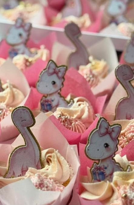Pink Dinosaur Card Cupcake Toppers