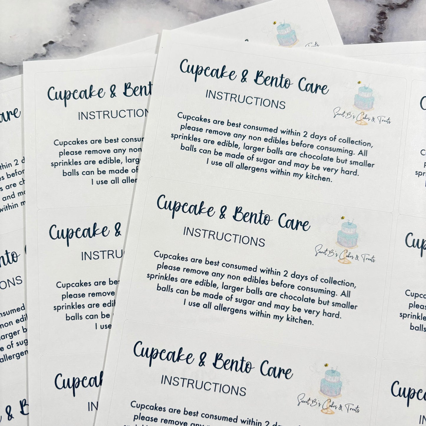 Cupcake/Bento Care Instruction Stickers