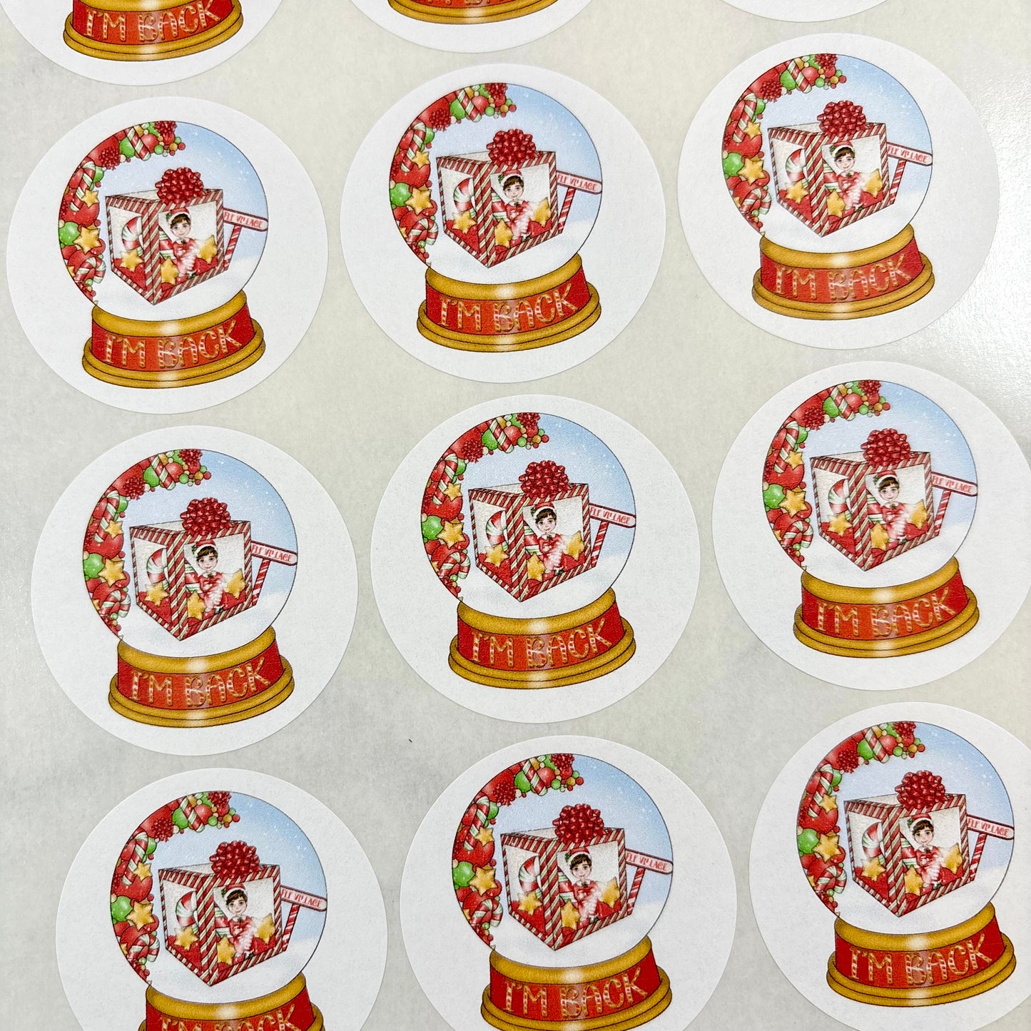 I'm Back Elf Snow Globe Stickers