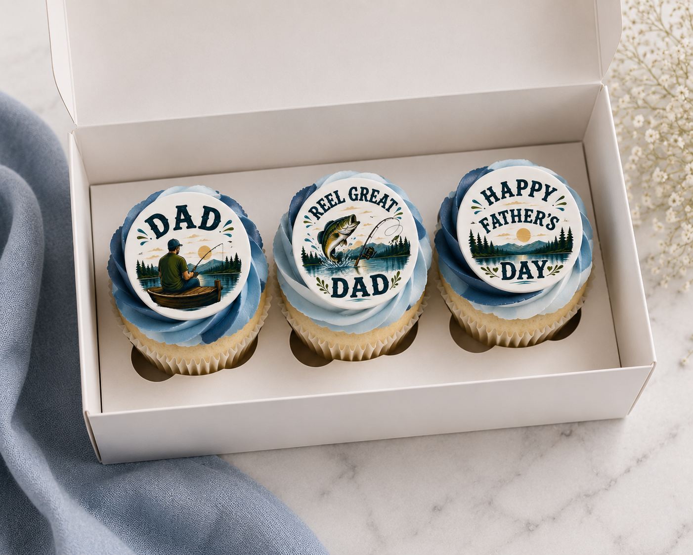 Fishing Father’s Day Icing Sheet Cupcake Toppers