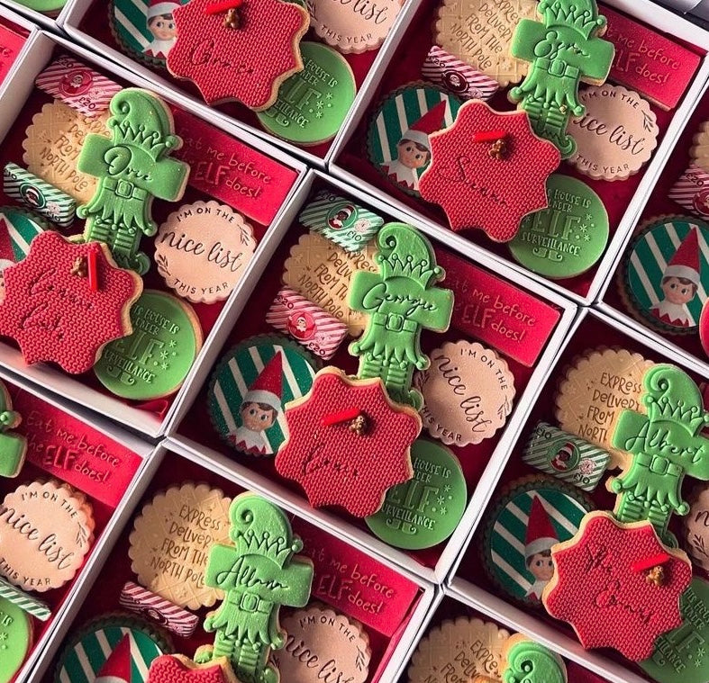 Green Stripe Elf Cupcake Toppers Icing Sheet