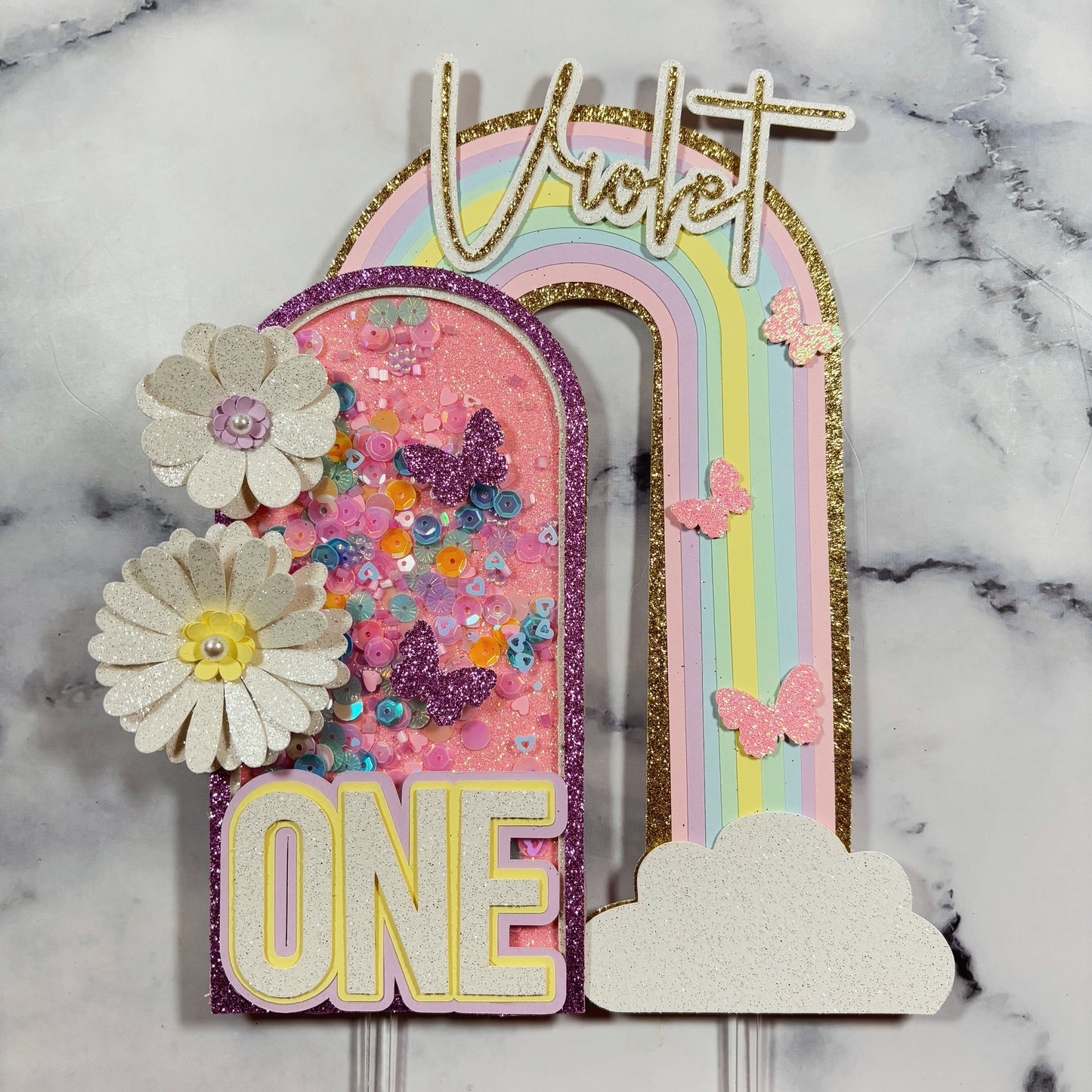 Rainbow #1 Shaker Cake Topper