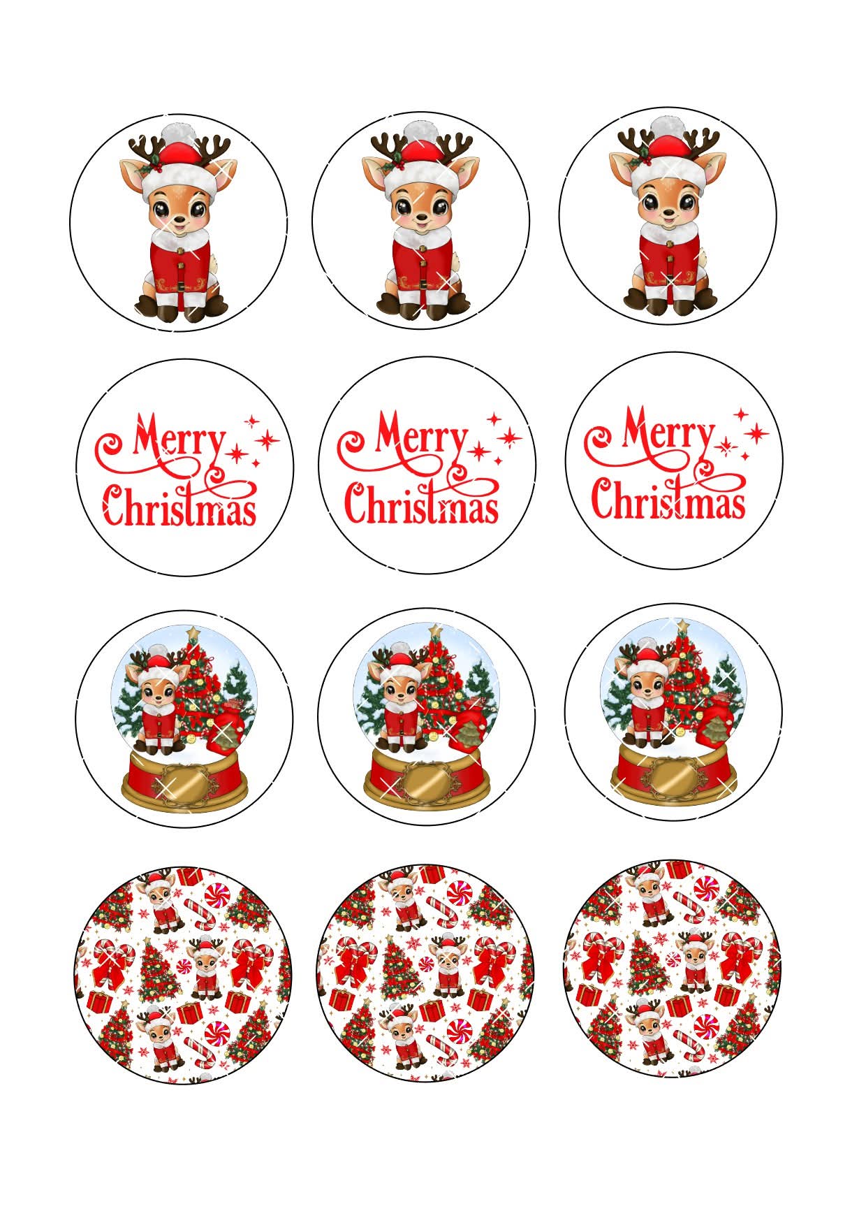 Christmas Reindeer Icing Sheet Cupcake Toppers