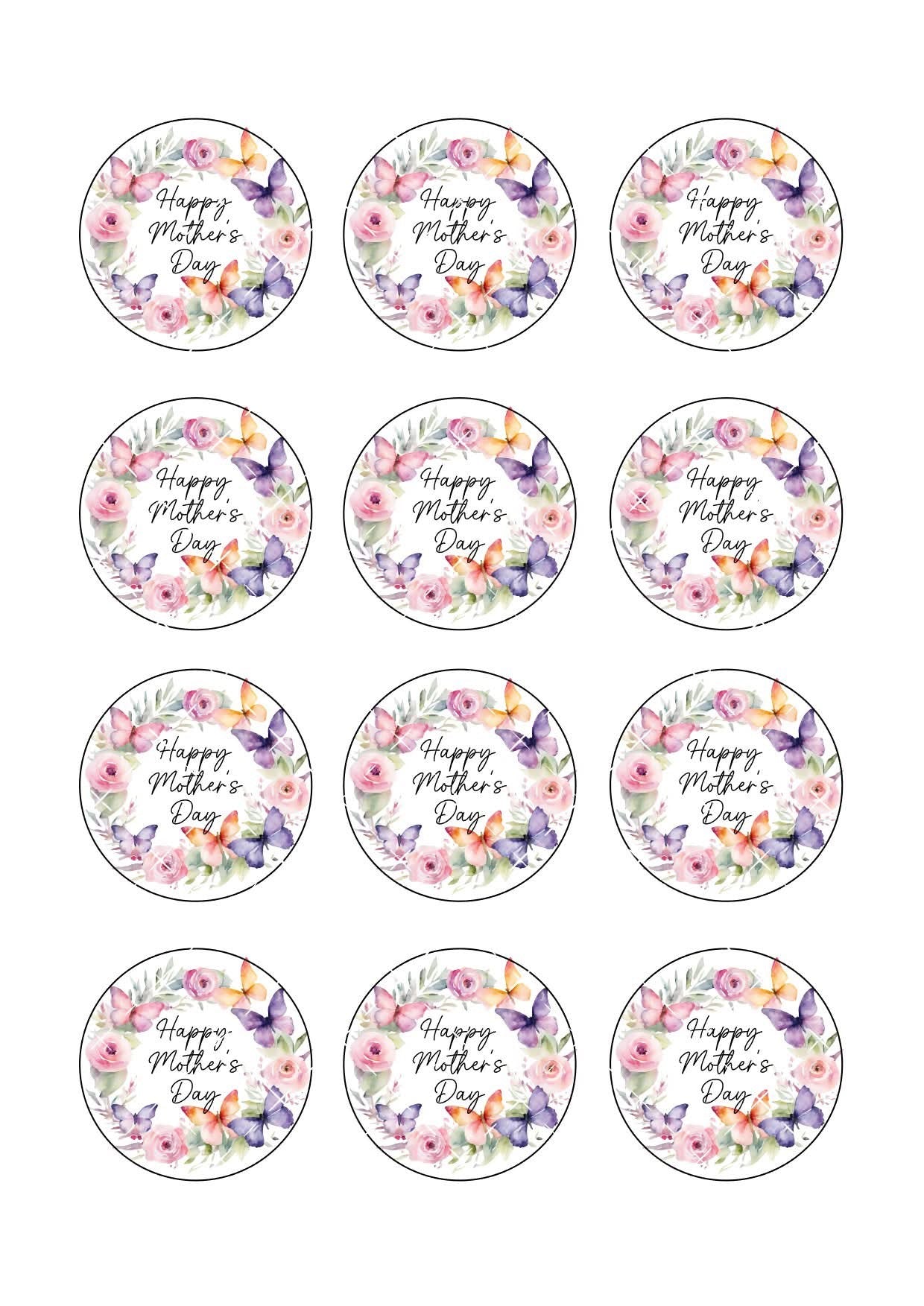 Butterfly Wreath Mother's Day Icing Sheet Cupcake Toppers