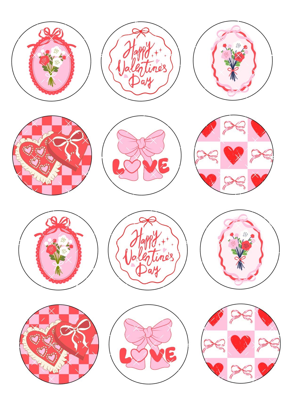 Romantic Valentines Icing Sheet Cupcake Toppers