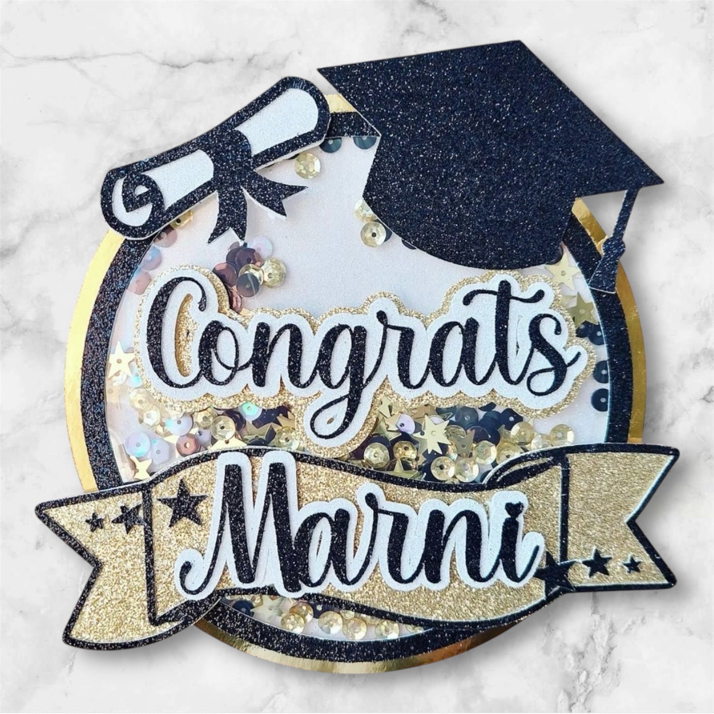 Graduation Sequin Shaker Cake Topper