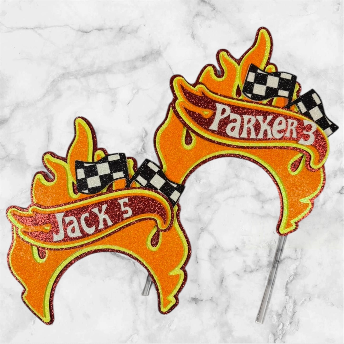 Flame Arch Glitter Card Cake Topper