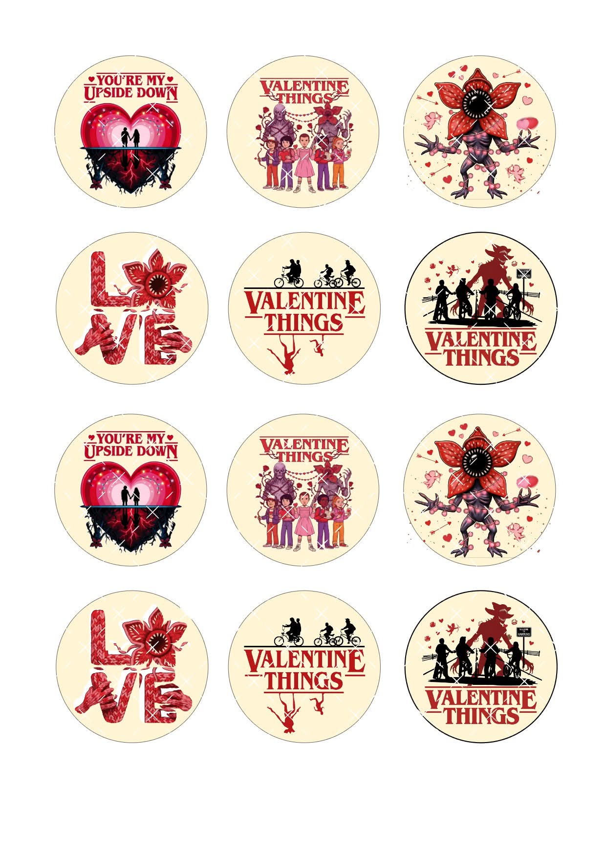 Stranger Things Valentines Icing Sheet Cupcake Toppers