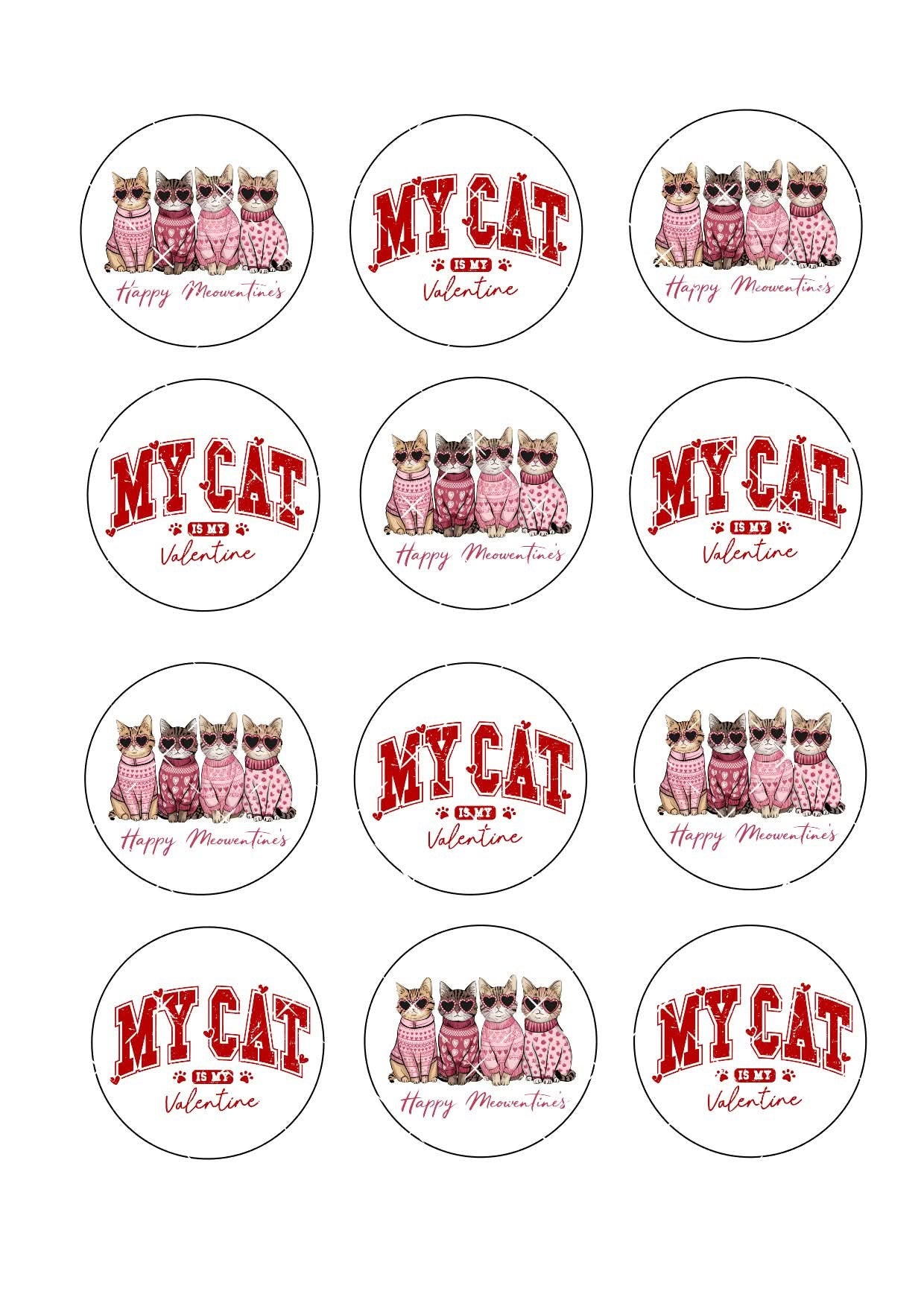My Cat Is My Valentine Icing Sheet Cupcake Toppers