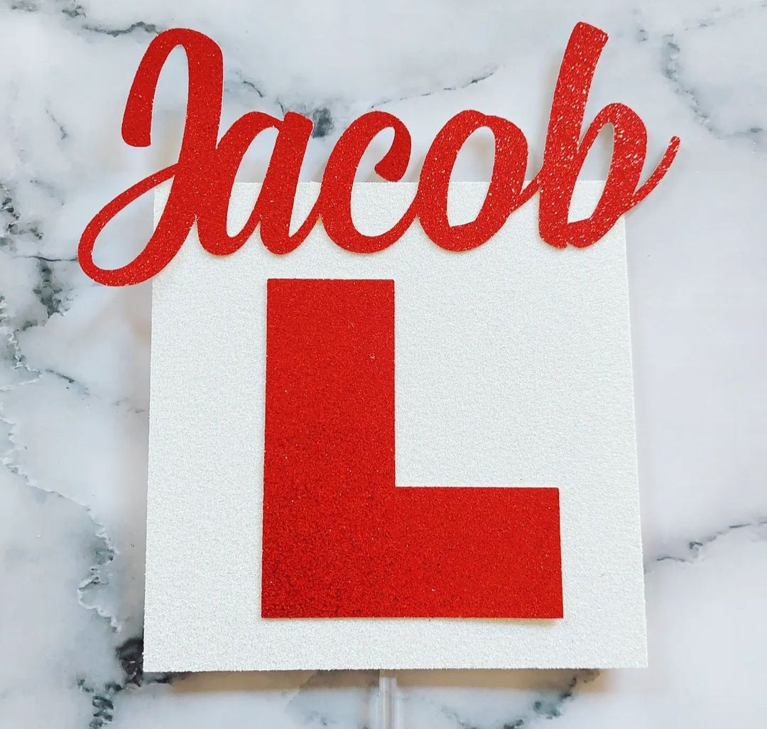 Learner Plate Glitter Card Cake Topper