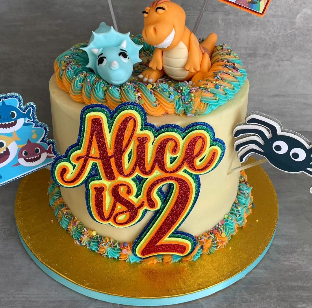 3D layered text cake topper rainbow glitter card