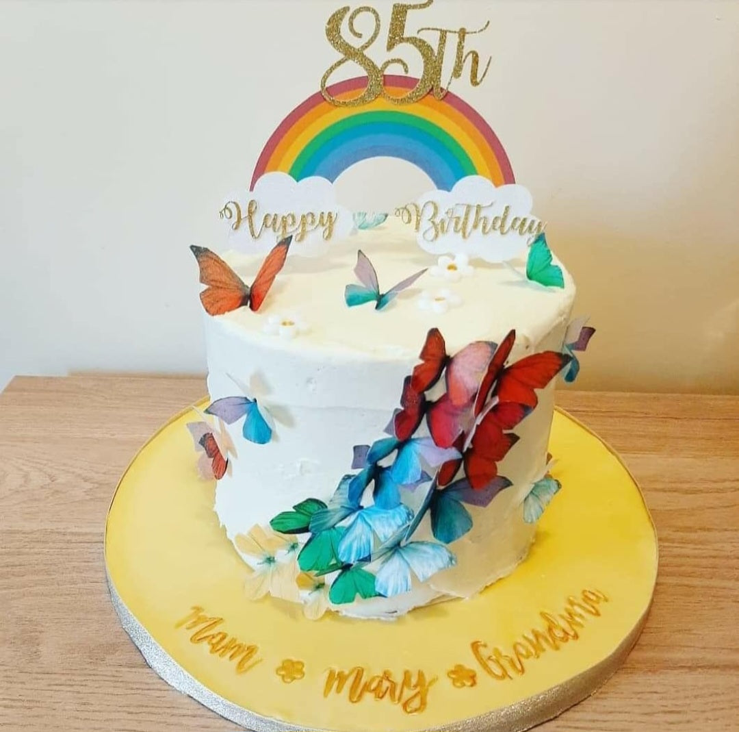 Bright Rainbow Rice Paper Butterfly Toppers