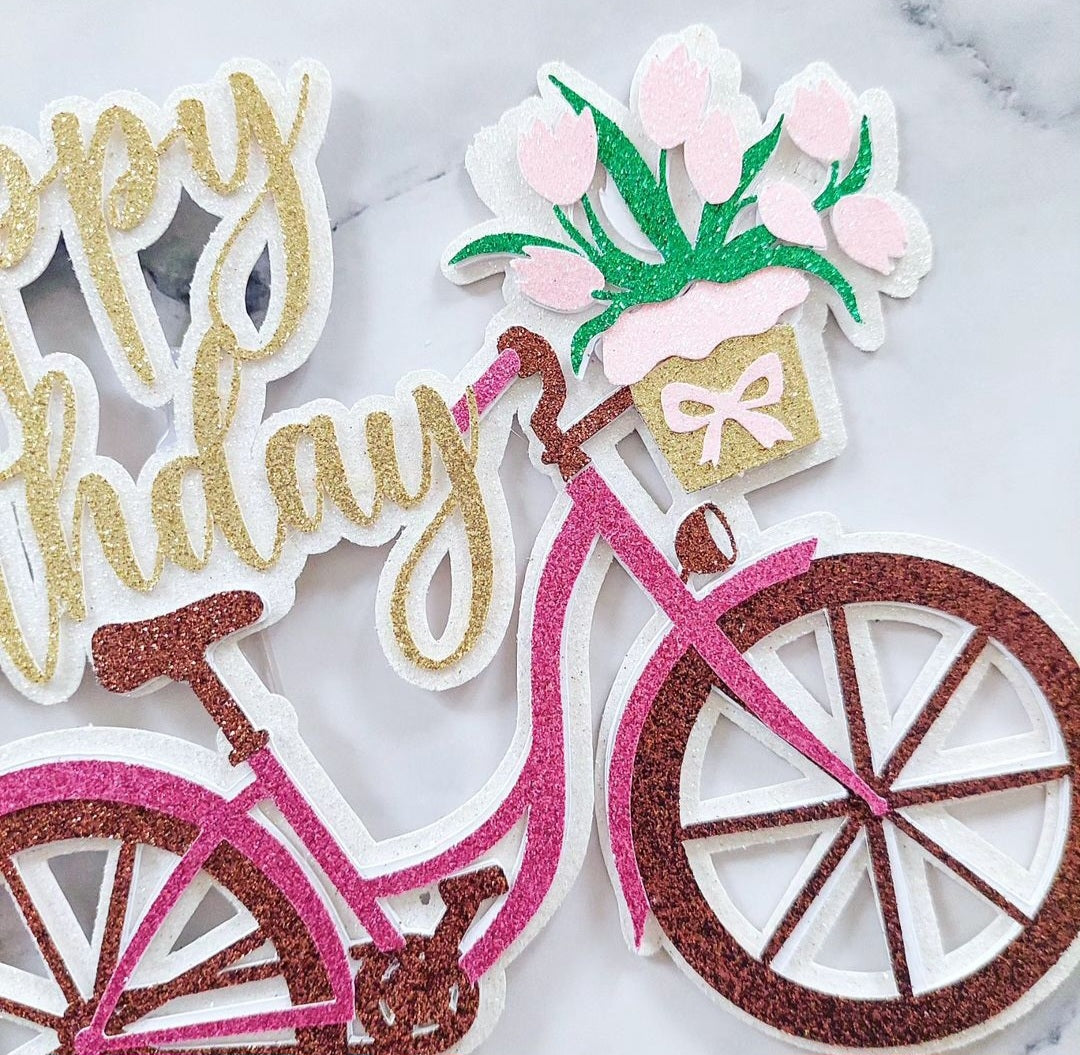 Bicycle Glitter Card Cake Topper