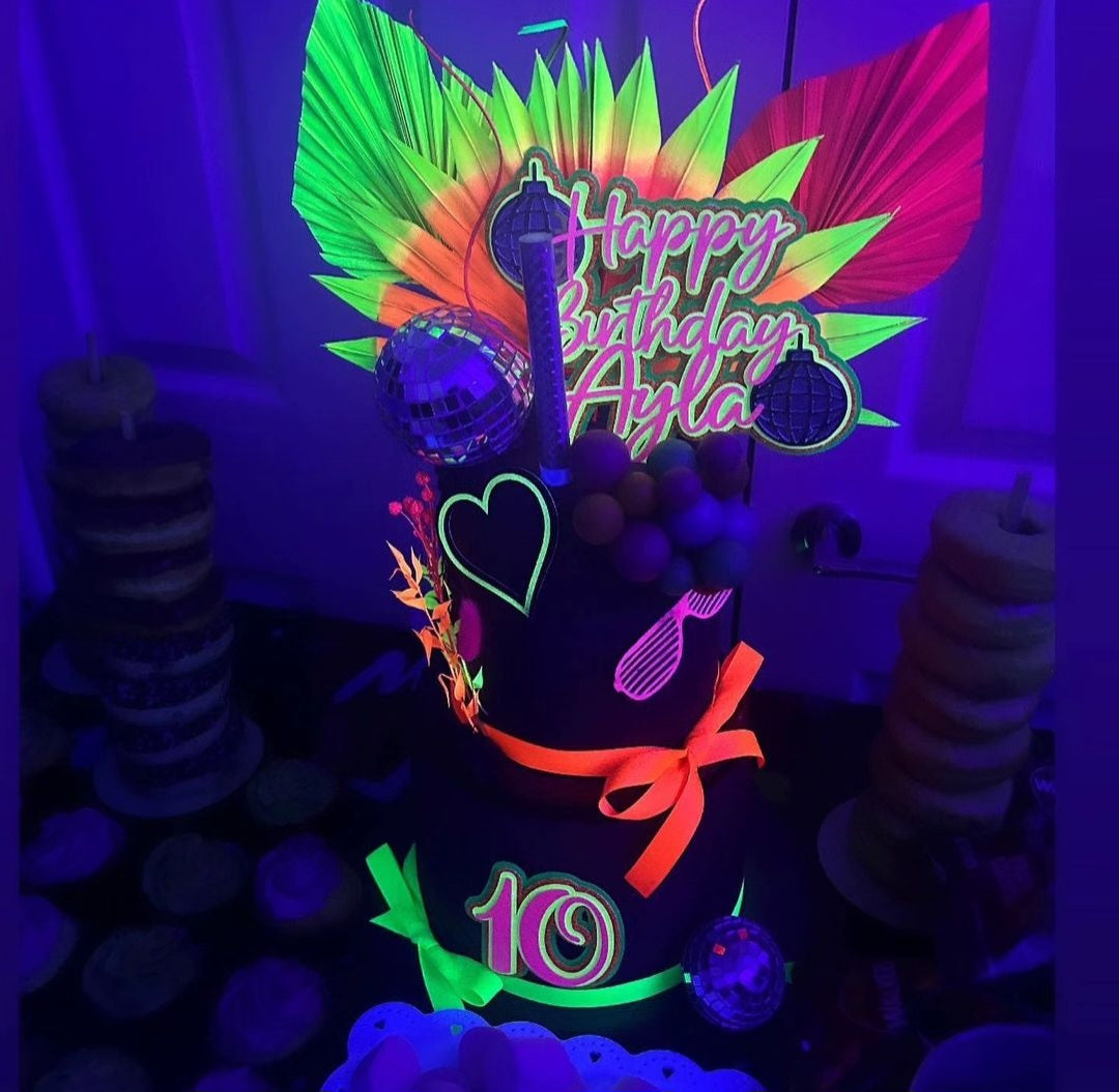 Neon Disco Ball Cake Topper & Charm