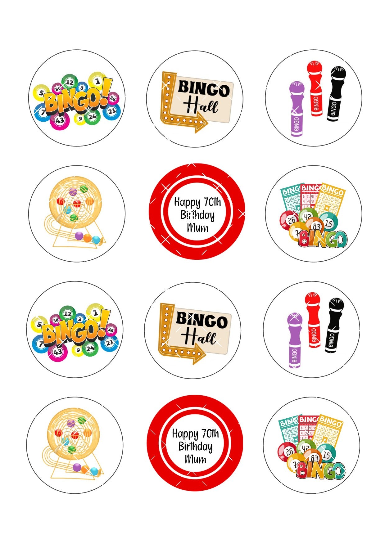 Bingo Icing Sheet Cupcake Toppers