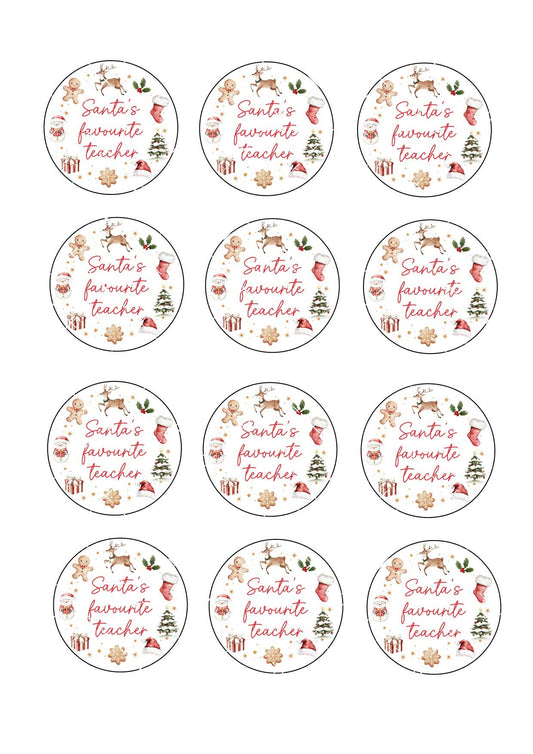 Santa’s Favourite Teacher #2 Cupcake Toppers Icing Sheet