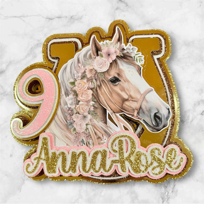 Golden Horse Glitter Card Cake Topper