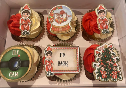 Elf I’m back Card Cupcake Topper Set