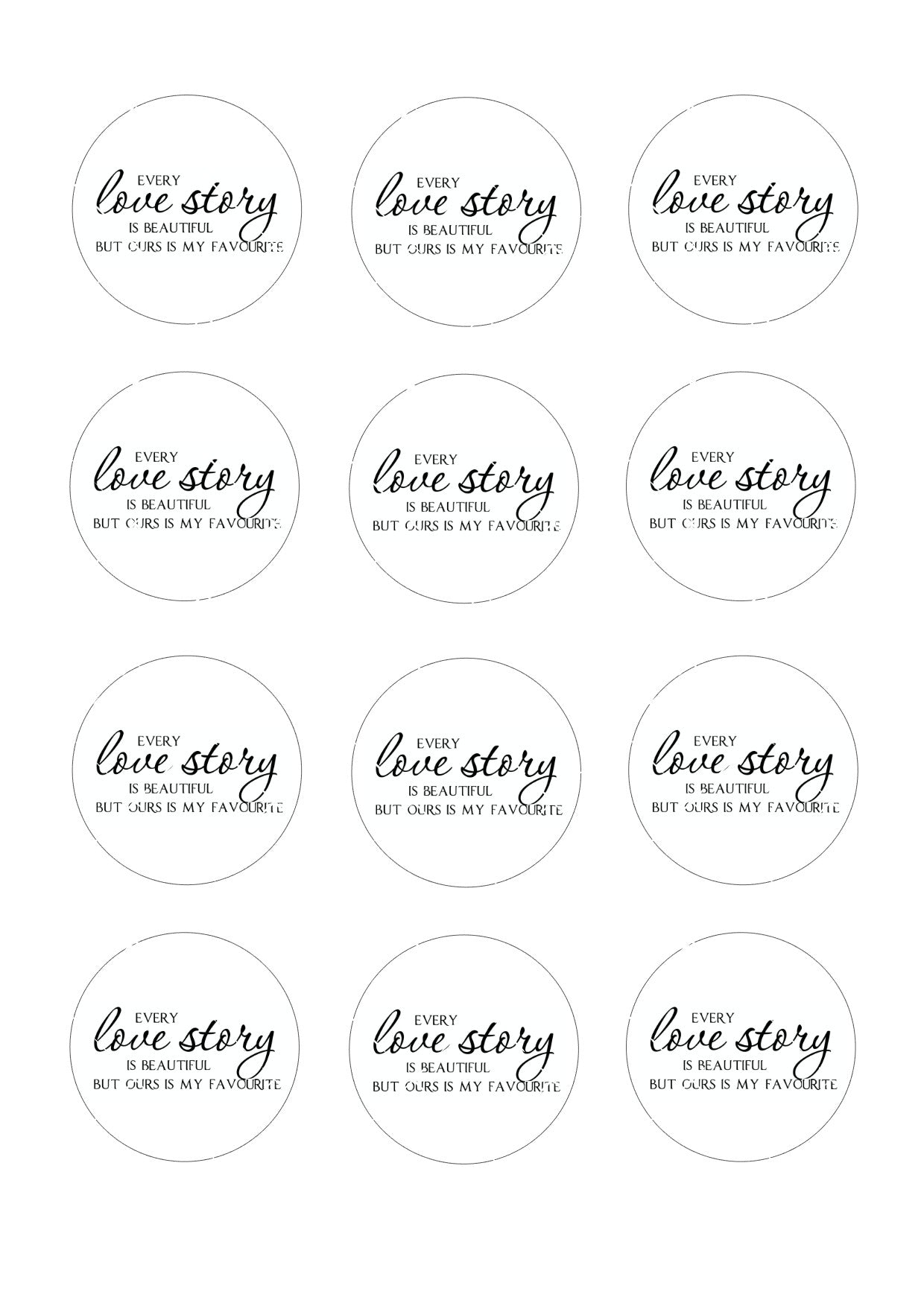 Love Story Icing Sheet Cupcake Toppers