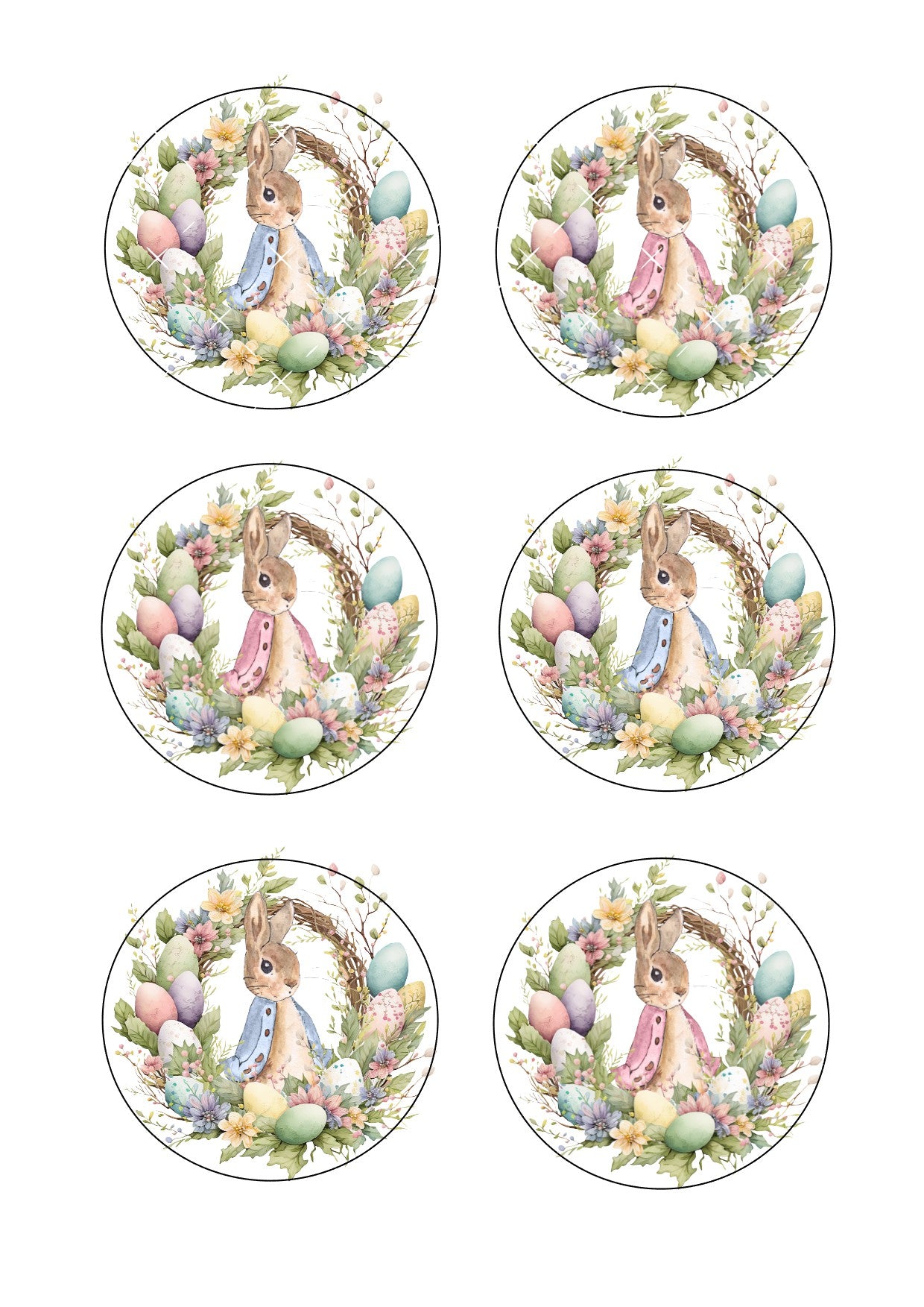 Easter Wreath Rabbit Icing Sheet Cookie Toppers