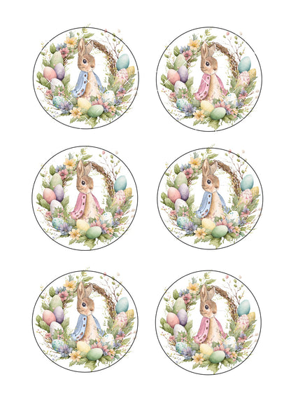 Easter Wreath Rabbit Icing Sheet Cookie Toppers