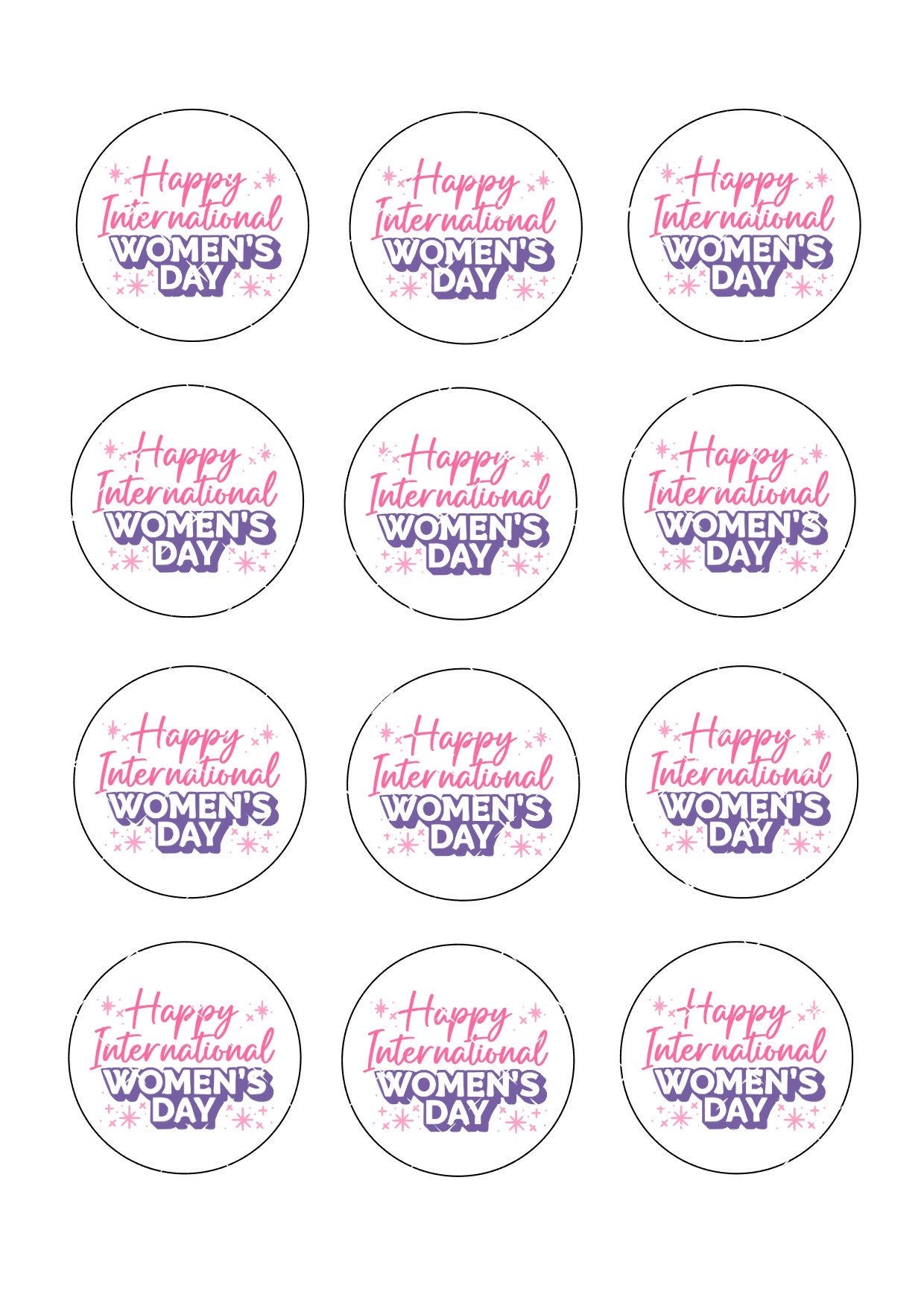 Happy International Women's Day Icing Sheet Cupcake Toppers