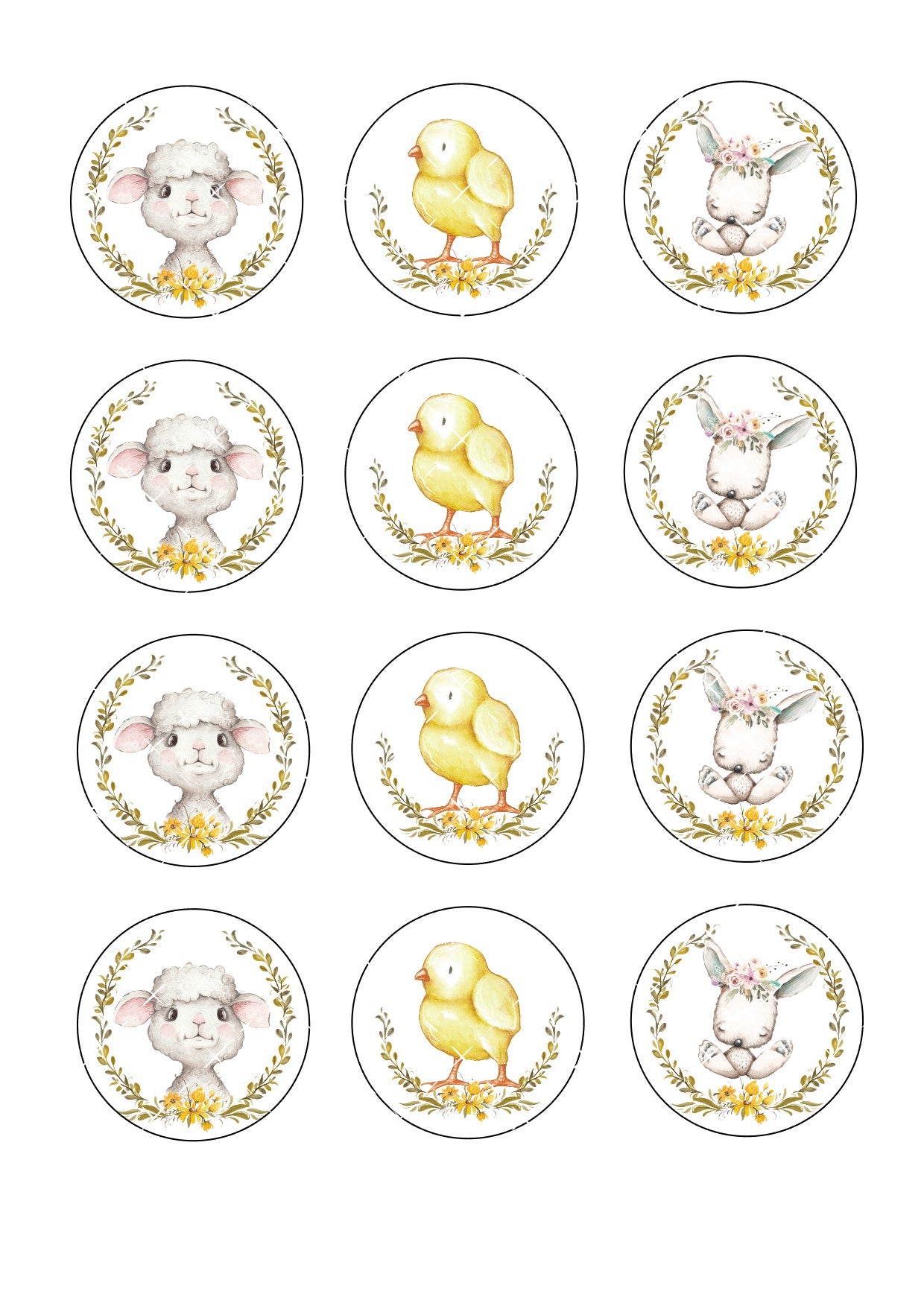 Easter/Spring  Animals Icing Sheet Cupcake Toppers