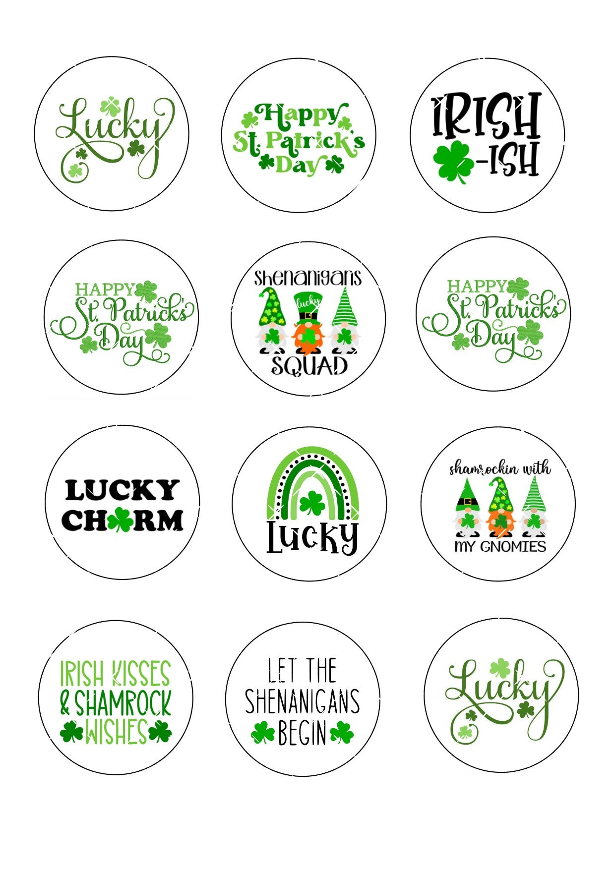 Mixed St Patrick's Day Icing Sheet Cupcake Toppers